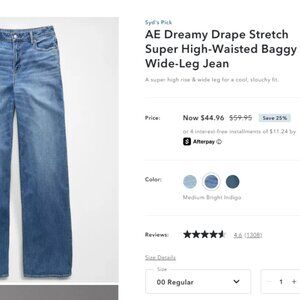 American Eagle Dreamy Drape Stretch Super High-Waisted Baggy Wide-Leg Jean